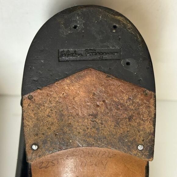 EUC Salvatore Ferragamo Black Calf Penny Loafer Moccasin Made in Italy VTG 7 D